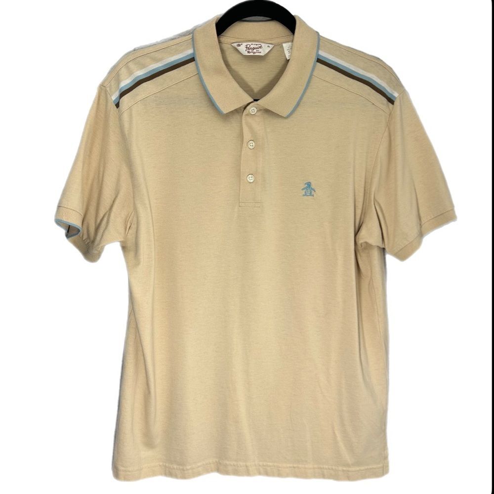 Original Penguin by Munsingwear Tan Polo Shirt with Sporty Contrast Trim Size XL
